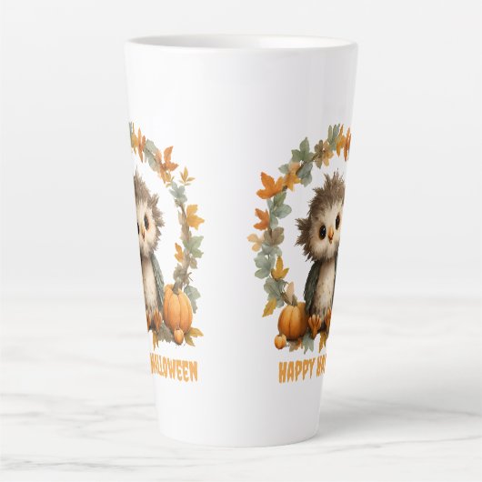 Schattigee Uil Pompoen Happy Halloween Design Latte Mok (Voorkant)