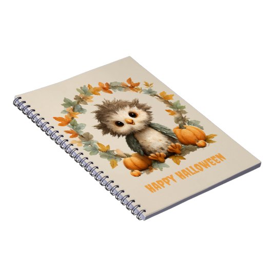 Schattigee Uil Pompoen Happy Halloween Design Notitieboek (Rechterzijde)