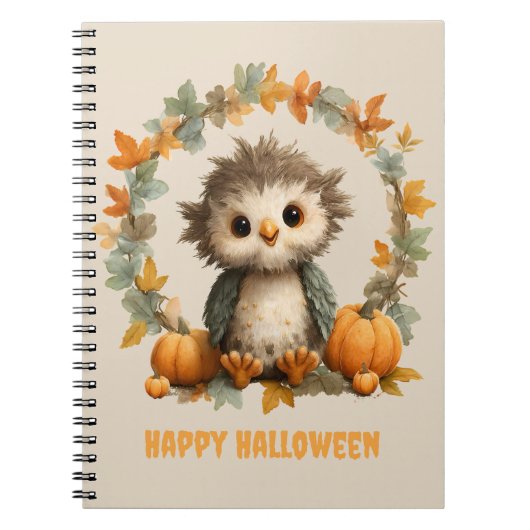 Schattigee Uil Pompoen Happy Halloween Design Notitieboek (Voorkant)