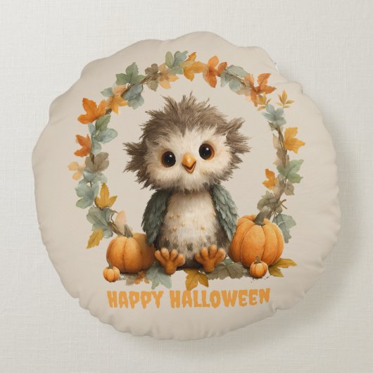 Schattigee Uil Pompoen Happy Halloween Design Rond Kussen (Achterkant)