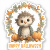Schattigee Uil Pompoen Happy Halloween Design Sticker (Voorkant)