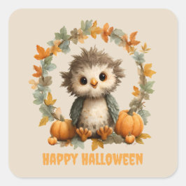 Schattigee Uil Pompoen Happy Halloween Design Vierkante Sticker