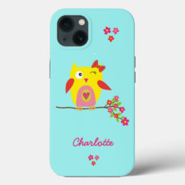Schattigee Uil Roze Bloemen Kinder gepersonaliseer Case-Mate iPhone Case