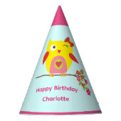 Schattigee Uil Roze Bloemen Kinder gepersonaliseer Feesthoedjes (Voorkant)