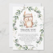 Schattigee Uil Rustiek Groen Baby shower Verjaarda Bedankkaart (Voorkant)