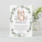 Schattigee Uil Rustiek Groen Baby shower Verjaarda Bedankkaart (Staand voorkant)