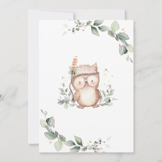 Schattigee Uil Rustiek Groen Baby shower Verjaarda Bedankkaart (Achterkant)