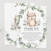Schattigee Uil Rustiek Groen Baby shower Verjaarda Bedankkaart (Voorkant / Achterkant)