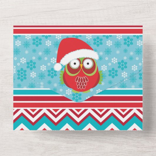 Schattigee uil Santa hat jaareinde bedrijfsfunctie All In One Uitnodiging (Achterkant)