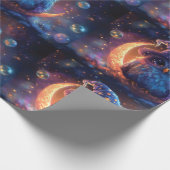 Schattigee uil tovenaar op de maan: magische fanta cadeaupapier (Hoek)