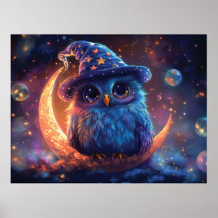 Schattigee uil tovenaar op de maan: magische fanta poster