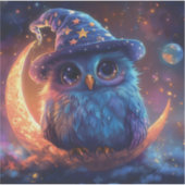 Schattigee uil tovenaar op de maan: magische fanta sticker (Voorkant)