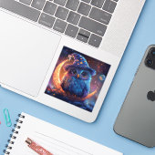 Schattigee uil tovenaar op de maan: magische fanta sticker (Laptop met iPhone)