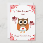 Schattigee Uil Valentijnsdag Kaart voor kinderen (Voorkant)