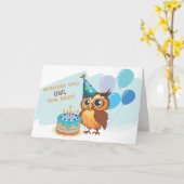Schattigee Uil Verjaardag Kaart (Gele Bloem)