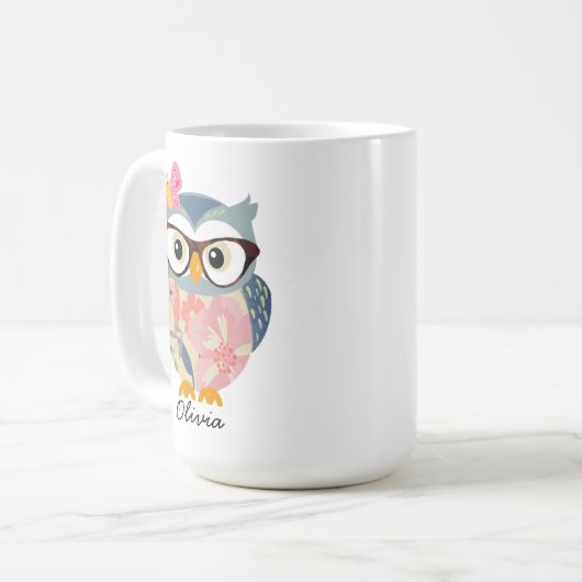 Schattigee uil vlinderbloem koffiemok (Voorkant links)