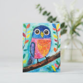 Schattigee Uil Vogel Waterverf Kunst Briefkaart (Staand voorkant)