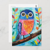 Schattigee Uil Vogel Waterverf Kunst Briefkaart (Voorkant / Achterkant)