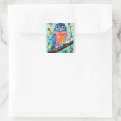 Schattigee Uil Vogel Waterverf Kunst Vierkante Sticker (Tas)