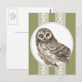 Schattigee Uil - Waterverf Bird, Wildlife, Natuur Briefkaart (Voorkant / Achterkant)