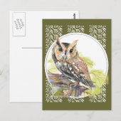 Schattigee Uil - Waterverf Bird, Wildlife, Natuur Briefkaart (Voorkant / Achterkant)
