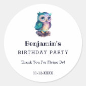 Schattigee Uil Woodland Animal Kids Verjaardag Dan Ronde Sticker (Voorkant)