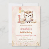 Schattigee Uil Woodland Boho Meisje 1e verjaardag Kaart (Voorkant)