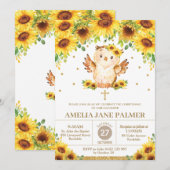 Schattigee Uil Zonnebloem Bloemen Doop Doopsel Mei Kaart (Voorkant / Achterkant)