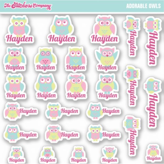 Schattigee uilen aangepaste naam labels | School (Voorkant)