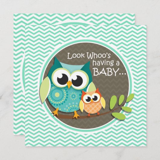 Schattigee uilen; Aqua Green Chevron Kaart (Voorkant / Achterkant)