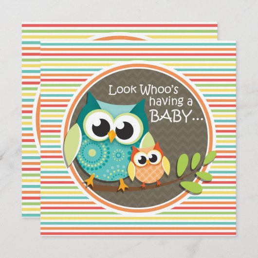 Schattigee uilen Baby shower, heldere regenboog st Kaart (Voorkant / Achterkant)