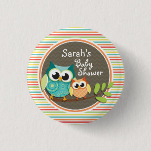 Schattigee uilen Baby shower, heldere regenboog st Ronde Button 3,2 Cm