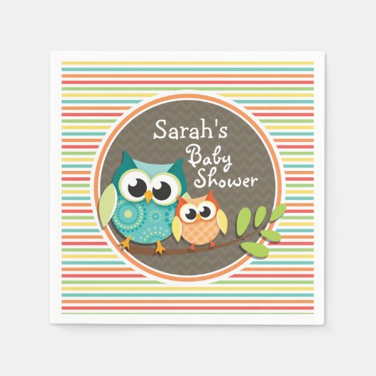 Schattigee uilen Baby shower, heldere regenboog st Servetten (Voorkant)
