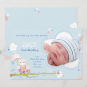 Schattigee uilen Blue Baby Boy Foto Geboorte Aankondiging (Voorkant / Achterkant)