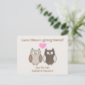 Schattigee uilen bruiloft Save the Date Post Kaart (Staand voorkant)