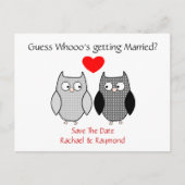 Schattigee uilen Custom Wedding Save the Date Post Aankondigingskaart (Voorkant)