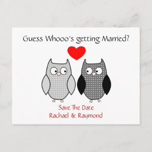 Schattigee uilen Custom Wedding Save the Date Post Aankondigingskaart