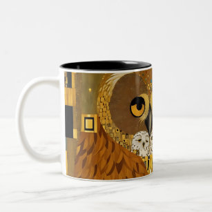 Schattigee uilen: digitale kunst Gustav Klimt stij Tweekleurige Koffiemok