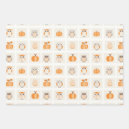 Schattigee uilen en pompoenen herfst inpakpapier vel (Voorkant 3)