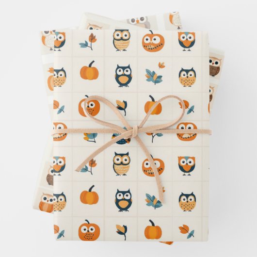 Schattigee uilen en pompoenen herfst inpakpapier vel (In situ)