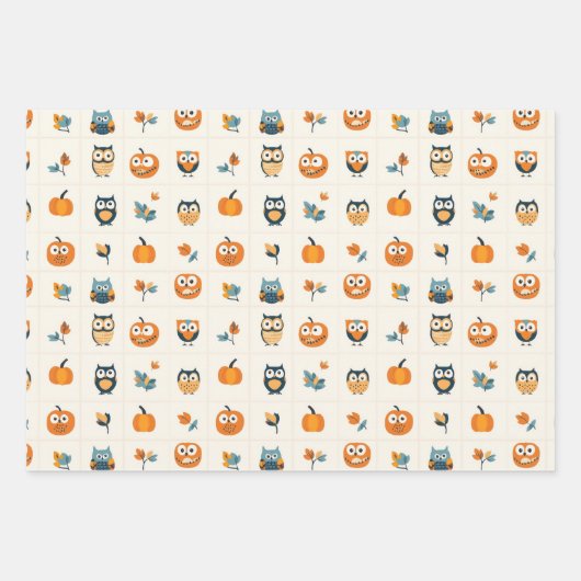 Schattigee uilen en pompoenen herfst inpakpapier vel (Voorkant)