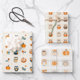 Schattigee uilen en pompoenen herfst inpakpapier vel
