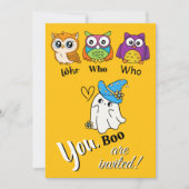 Schattigee uilen en spook Halloween-uitnodiging Kaart (Voorkant)