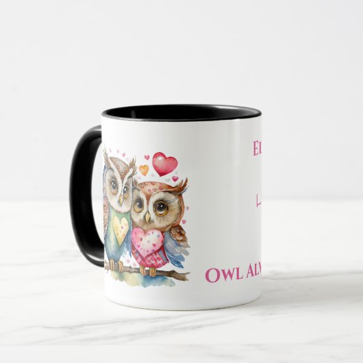 Schattigee uilen houden van je gepersonaliseerde n mok (Voorkant links)