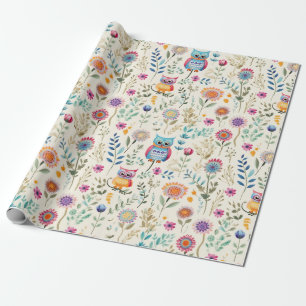 Schattigee Uilen in Bloemen Cadeaupapier