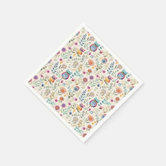 Schattigee Uilen in Bloemen Servet (Hoek)