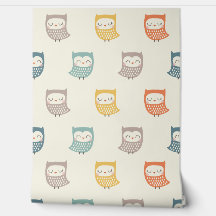 Schattigee Uilen in gedempte valkleuren op crème