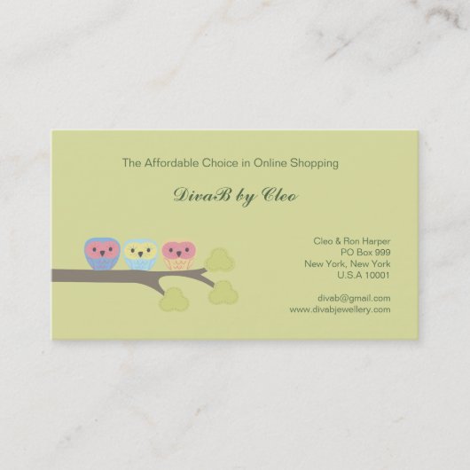 Schattigee Uilen Online Shop Etsy Mode Visitekaart Visitekaartje (Voorkant)