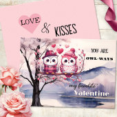 Schattigee Uilen Roze Hart Valentijnsdag Feestdagenkaart