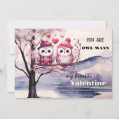 Schattigee Uilen Roze Hart Valentijnsdag Feestdagenkaart (Voorkant)
